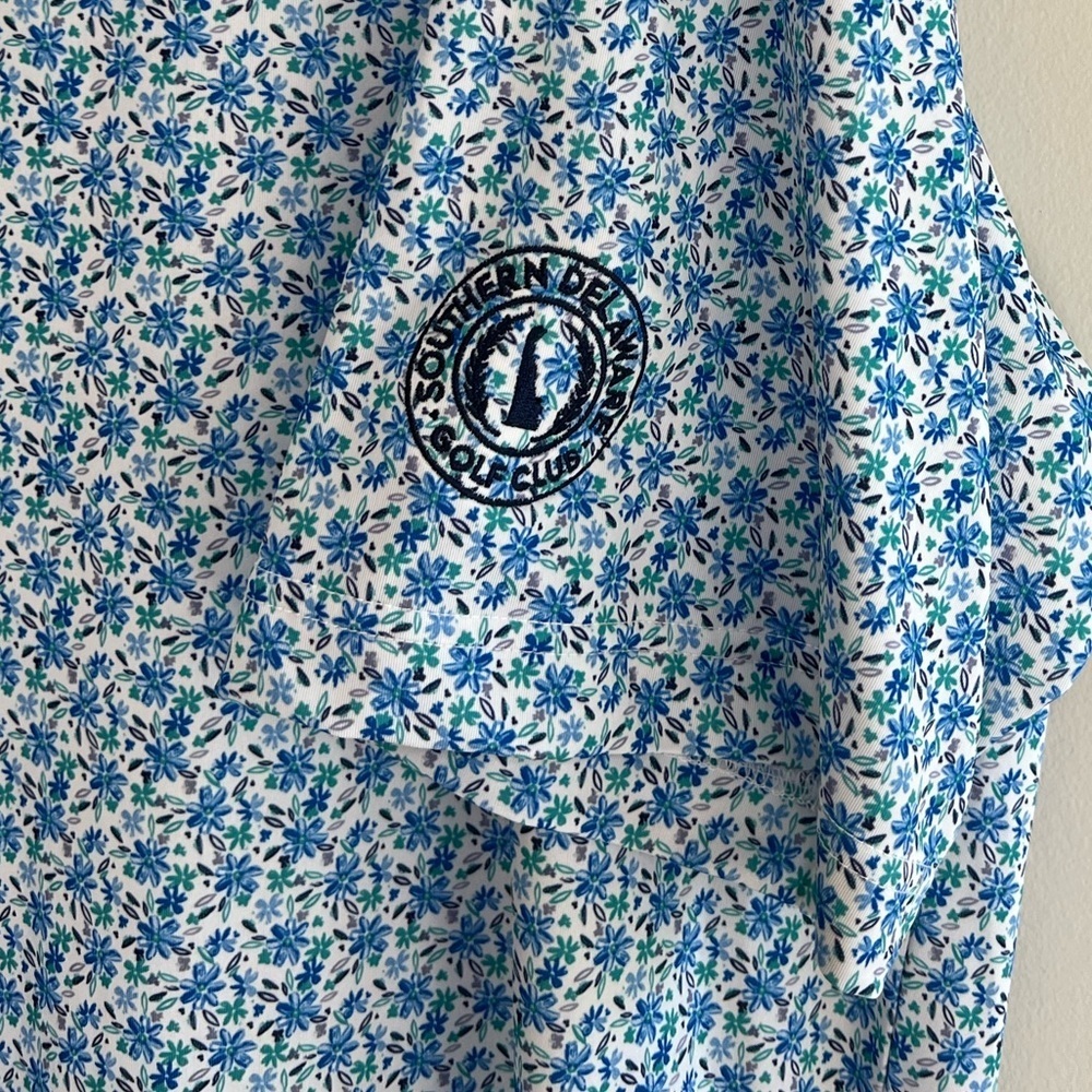 FootJoy Allover Floral Print Lisle Performance Golf Polo, White/Blue, L - Picture 6 of 8